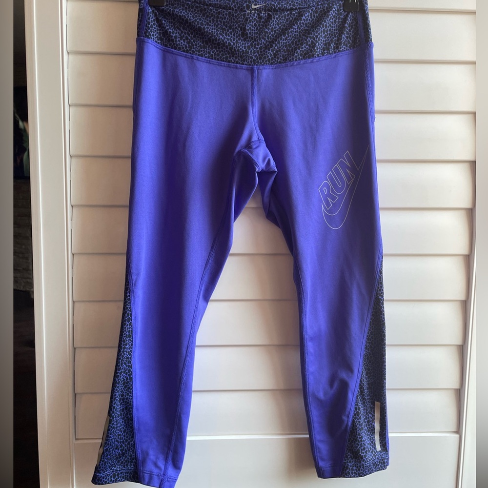 Nike Dri-FIT “Run” Capri Leggings – Purple/Animal Print, Size Small